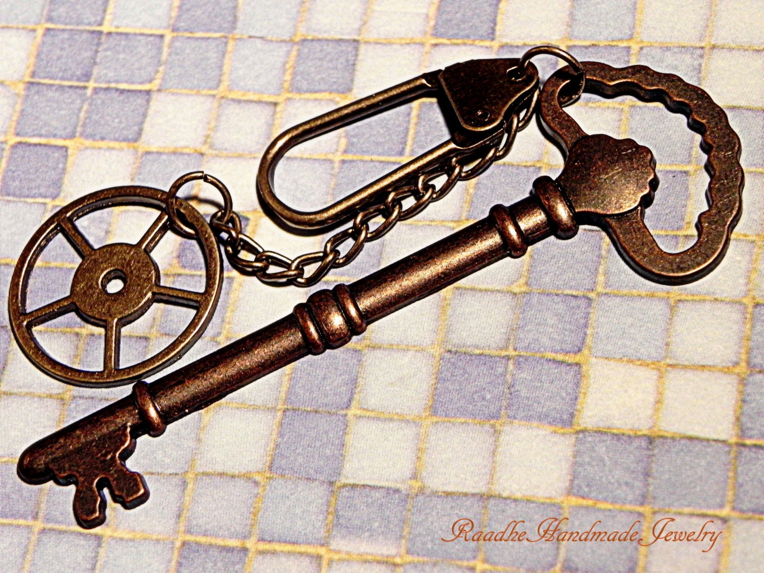 OOAK Fossil Key-Per inspired Steampunk Key chain, Key Ring, Handbag charm, Key Holder, Fathers Day Gift for Dad by Raadhe Handmade Jewelry