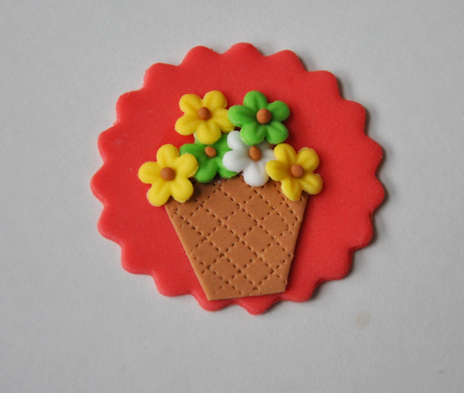 Fondant Cupcake Toppers - Spring/ Summer themed - mothers day, Easter , edible basket full of flowers Il_570xn