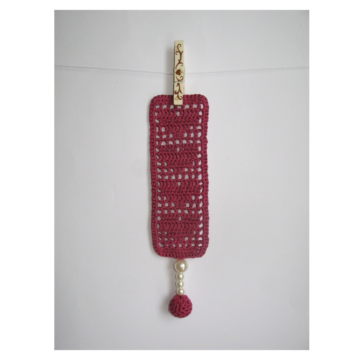 Crocheted bookmark PINK LOVE fuchsia pink Handmade Valentines gift for her