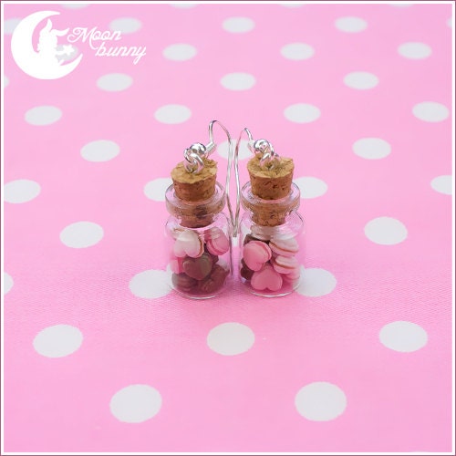 Chocolate macaron hearts in the bottle Earrings