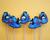 12 Train Cake Pops inspired by Thomas the Tank Engine, for railroad party, birthday favors, conductor gift
