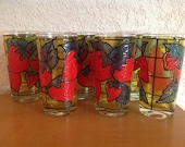 Strawberry stained glass glassware.  Set of six.