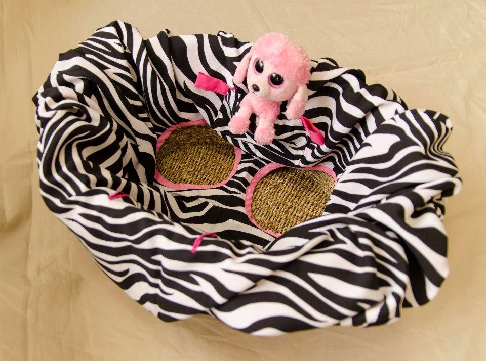 Shopping cart cover / high chair cover, handmade. Zebra print & bright pink trim.