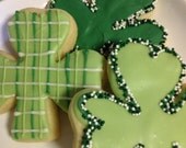 One Dozen Luck Of The Irish Shamrock Cookies- Iced Sugar Cookies- St.Patrick's Day Edibles