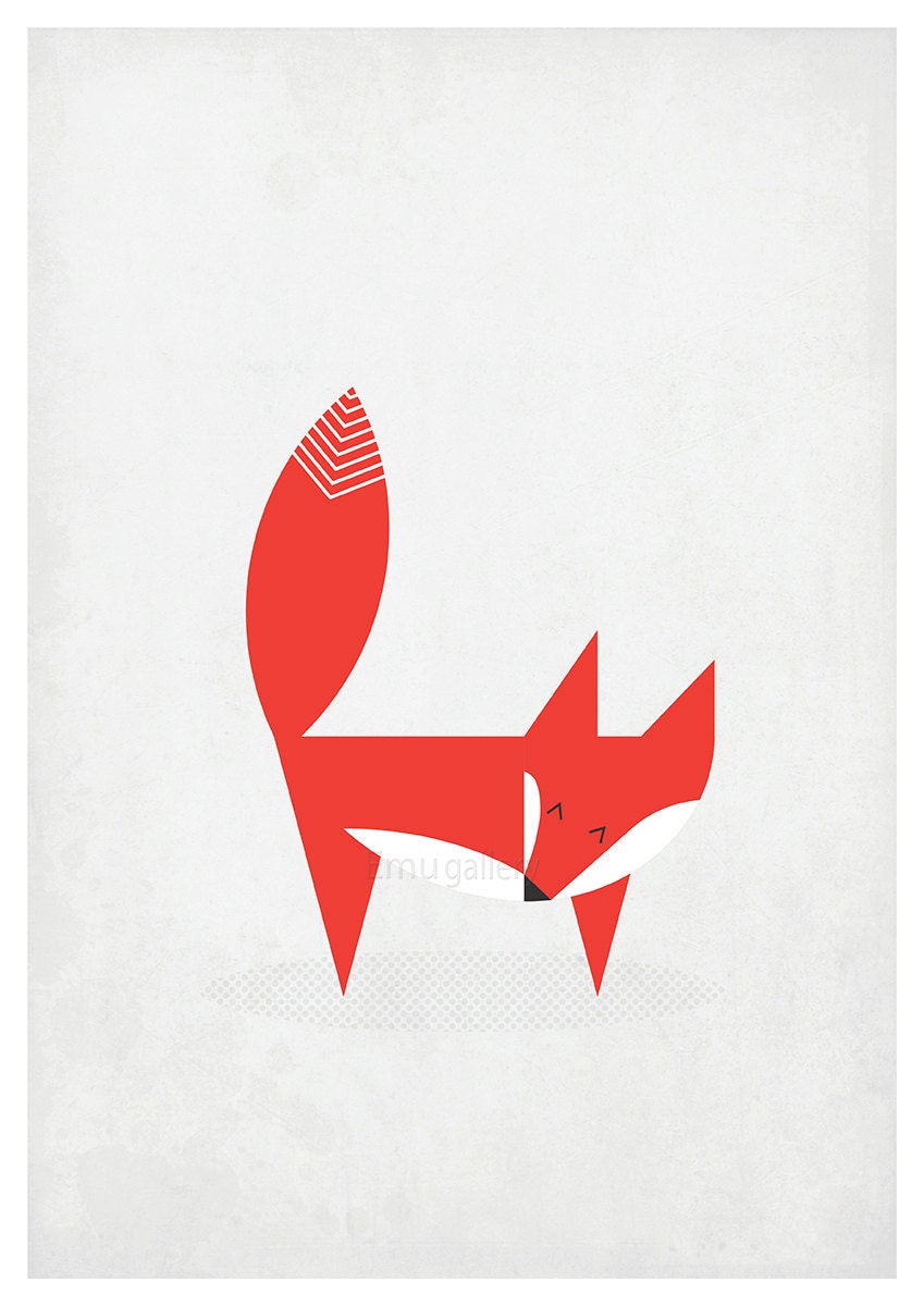 Retro poster in Scandinavian style - fox, vixen - Nordic design, vintage print, A3, nursery wall decoration, retro wall decor