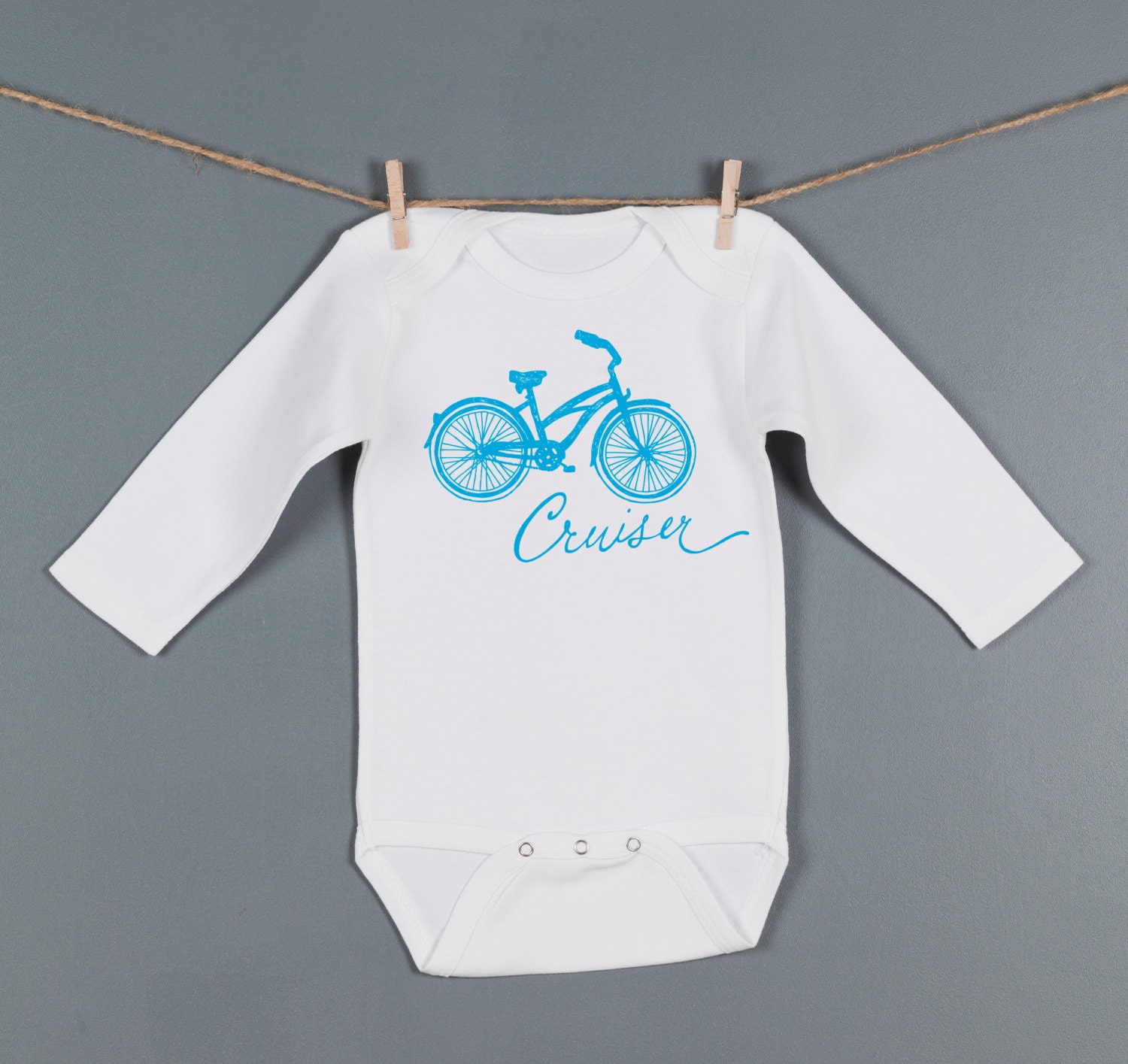 Bike Baby Onesie, Long Sleeve Bicycle Bodysuit, Cruiser Bike Graphic Romper Jumper, Baby Clothing, Great Baby Gift or First Birthday