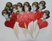 Glitter Photo cupcake toppers. Heart themed