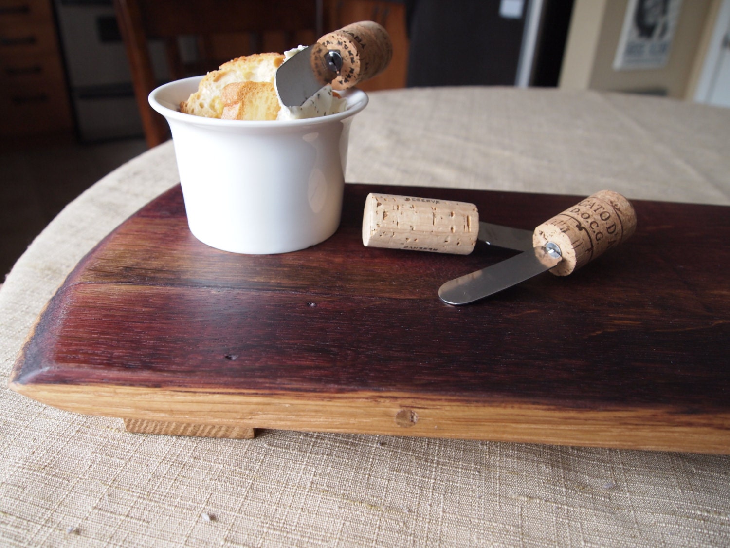 Wine barrel oak footed serving tray/prep board 22x7 and a half inch, food safe finish