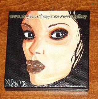 Woman's Face Painting "Her Gaze" Acrylic Painting 3 x 3 inch Anna Werrun
