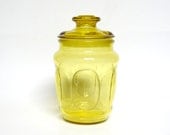 Vintage Amber Yellow Glass Canister, mid century storage, retro, - NewfoundFinds