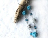 Long Crochet Necklace Retro Jewelry Glass Beads Turquoise Light Gray Spring Summer Fashion Elegant. Stylish. Trendy.