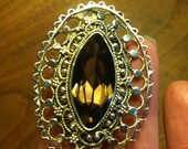 ANTIQUE Vintage Large Smoky Topaz Silver Filigree PENDANT BROOCH Pin Victorian