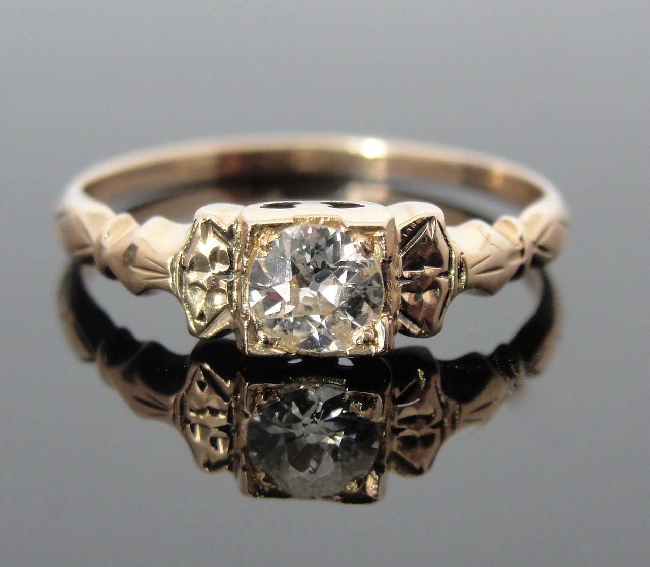 Rose Gold and Mine cut Diamond Victorian Engagement Ring RGDI328D