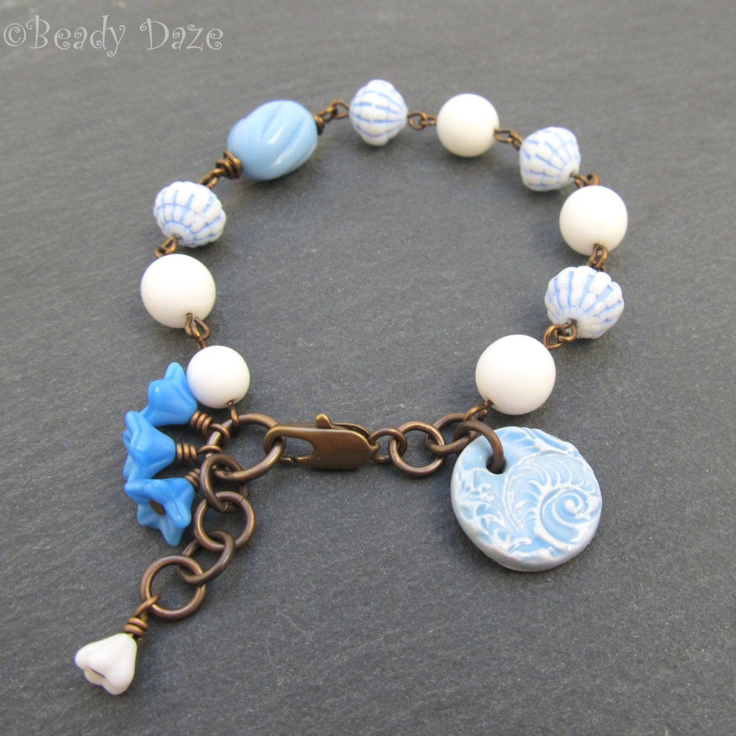 Winter blues vintage bead OOAK bracelet, Mother's Day gift