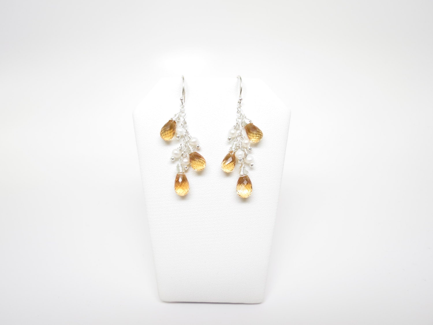 Citrine And Freshwater Pearl Cluster Earring , November Birthstone Earrings, Wedding Earrings - KeiraCrystalCreation