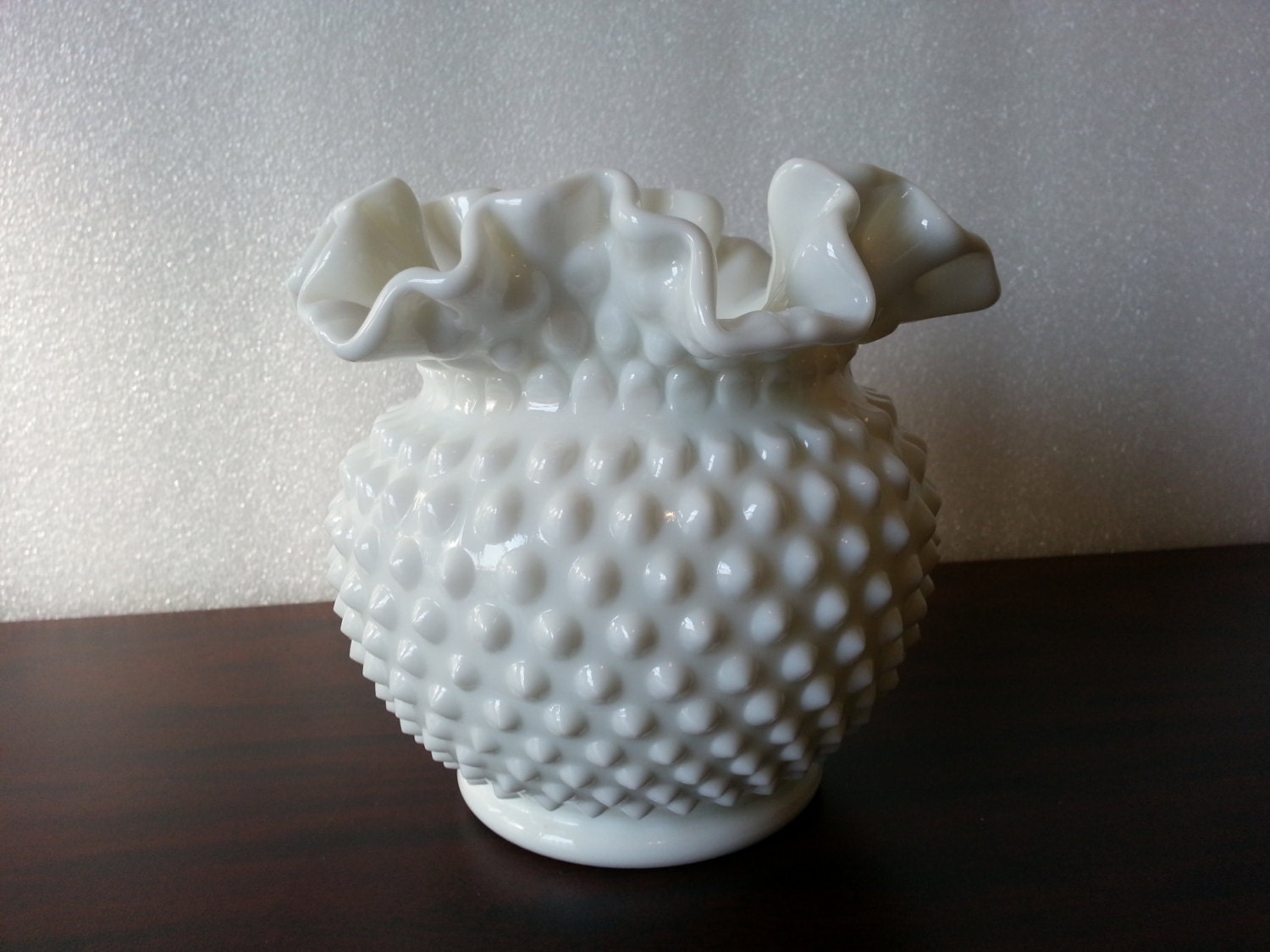 Fenton Milk Glass Hobnail Ruffled Edge Vase - Bowl