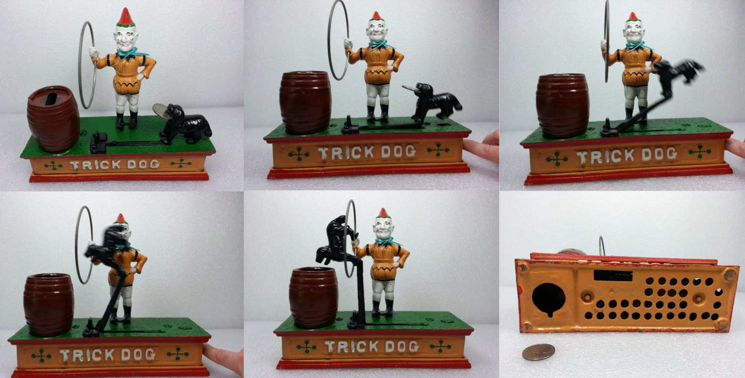 Vintage "Trick Dog" and Clown Bank - Circus Performance