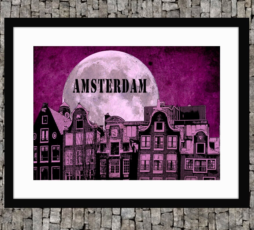Amsterdam Pop Art - Retro minimalist digital art poster print 11"x17"- Vintage Holland illustration travel print poster.