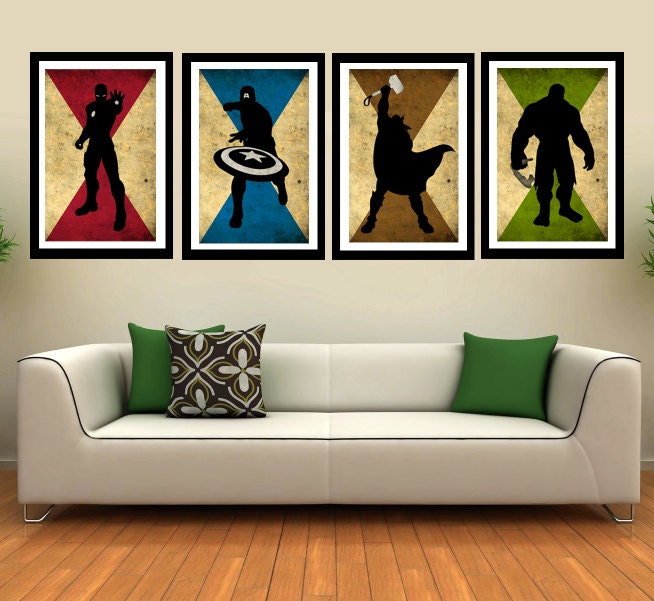 The 4 Avengers superhero - Captain america, Hulk, Ironman, Thor - minimalist art movie poster prints 4 x 11"x17"