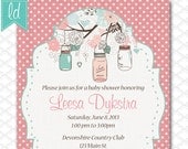 Mason Jar Invitation Printable Polka Dots Pink and Blue Turquoise Vintage - Custom for Any Occasion - Wedding - Birthday - Baby Shower