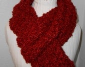 Mothers Day Sale, Infinity Scarf Cowl Extra Long Handmade Crochet Dark Red Hot Cranberry Ready to Ship
