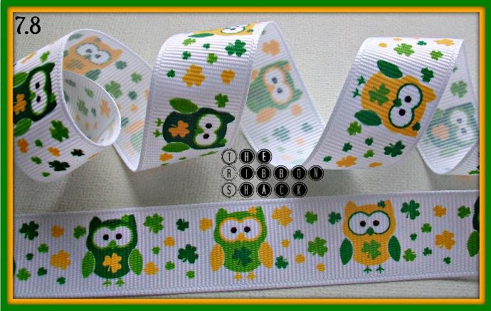 7.8 St. Patrick's Day Paddy's Owls Green Lime Yellow White Grosgrain Ribbon Il_170x135