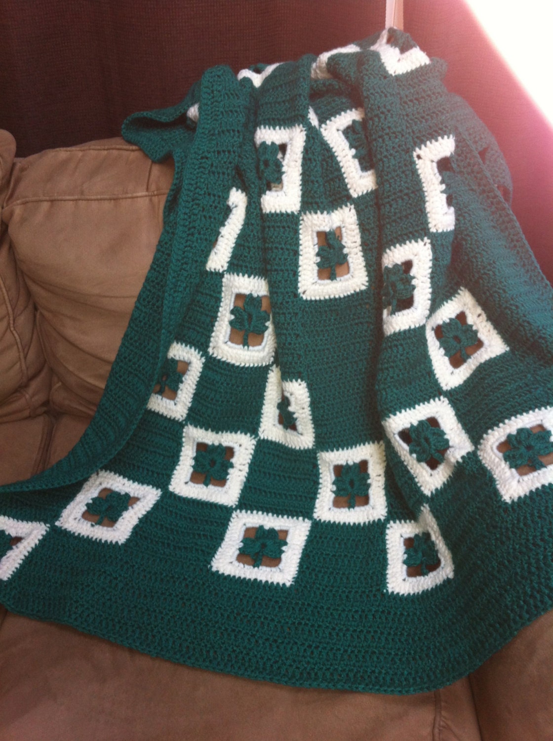 Kelly green shamrock Irish warm crochet afghan