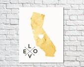 California Love Print, Gold California, Love Print, Heart, Type Print, Black and Gold, Shabby Chic, Wall Decor, - I Love California (8x10)