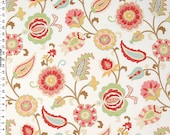 Floral Fabric, Braemore Fabric. Eggshell White Red Mustard Yellow Green Chocolate Floral Fabric (1) Yard 36'' Length 54'' Width.