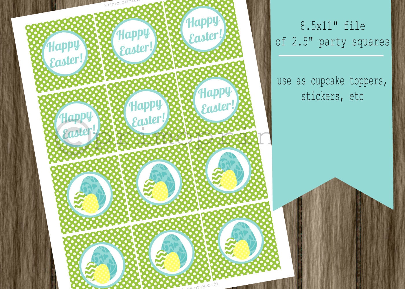Easter cupcake toppers squares INSTANT DOWNLOAD printable decorations DIY print your own turquoise and green Il_170x135