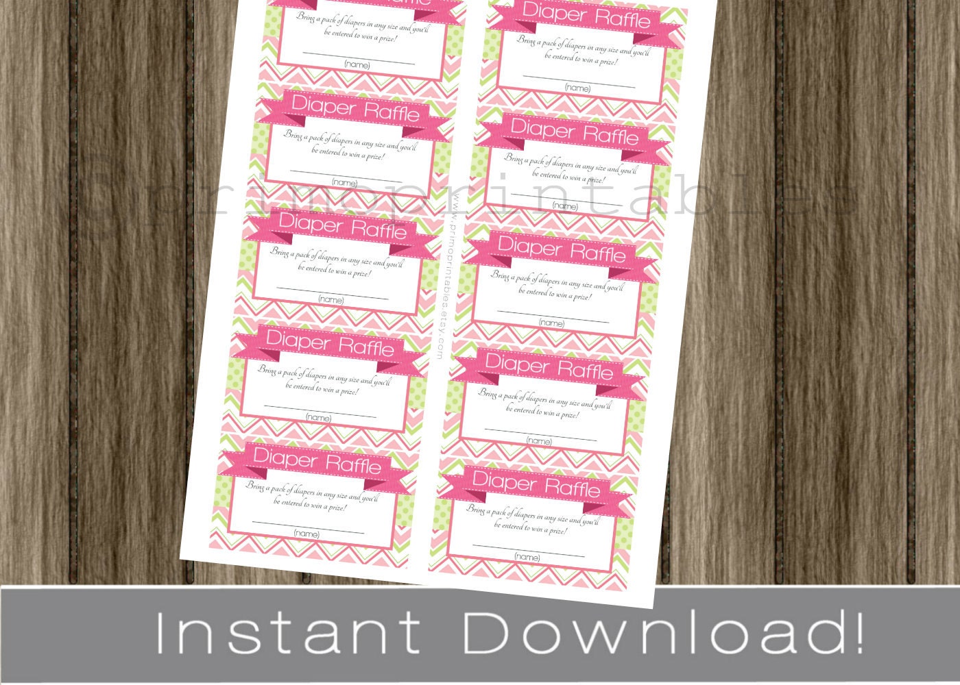 Baby Shower Diaper Raffle Tickets funky pink chevron INSTANT DOWNLOAD diy digital printable file print your own Il_570xn