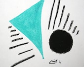 A Small Blue and Black Original Artwork. Created with Pastel. Modern Wall Decor for the Modern Home.