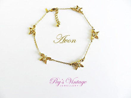 Rare Avon Gold Tone Rhinestone Butterfly Ankle Bracelet Vintage Jewelry