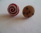 Handmade Cookie stud earrings - OOAK - Sculpey (Polymer) Clay -