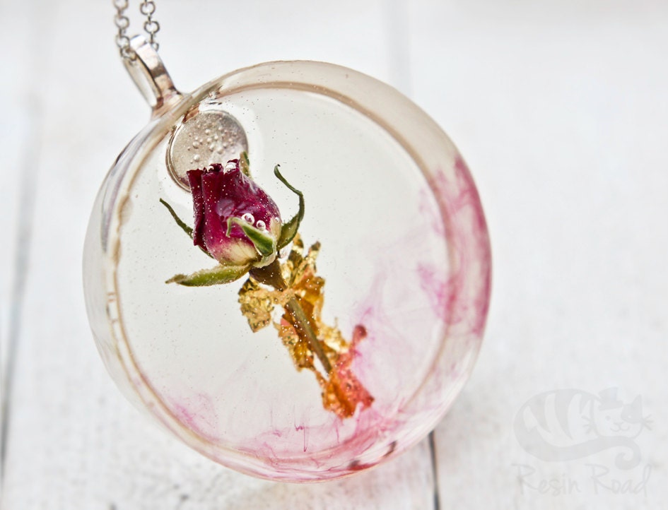 Pink Rose Necklace. Resin Pendant. Flower Jewelry. Pink Gift for Her. Handmade Irish Jewelry. Silver Plated Chain. Ethereal.