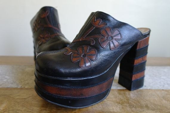 Buffalo Leather Platform Shoes, Flower Detail, UK Size 6, Euro 39.