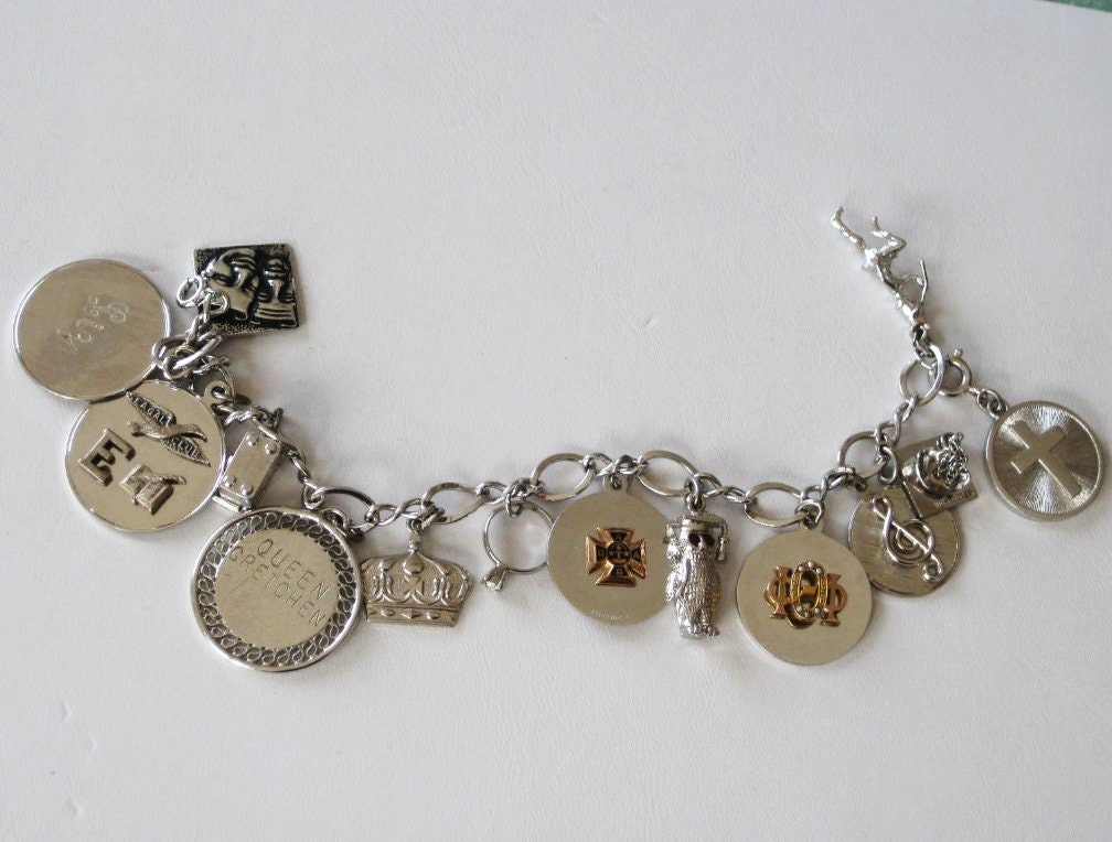 1960's Sterling Silver Charm Bracelet Home Coming Queen
