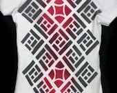 Geometric Tshirt Graffiti - Mayan Ruby Totem - Women's Small - Trippy Shirt