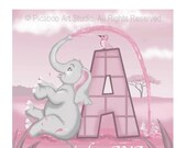 Elephant nursery art, baby girl nursery letters,  personalized nursery decor, baby name prints, pink elephant