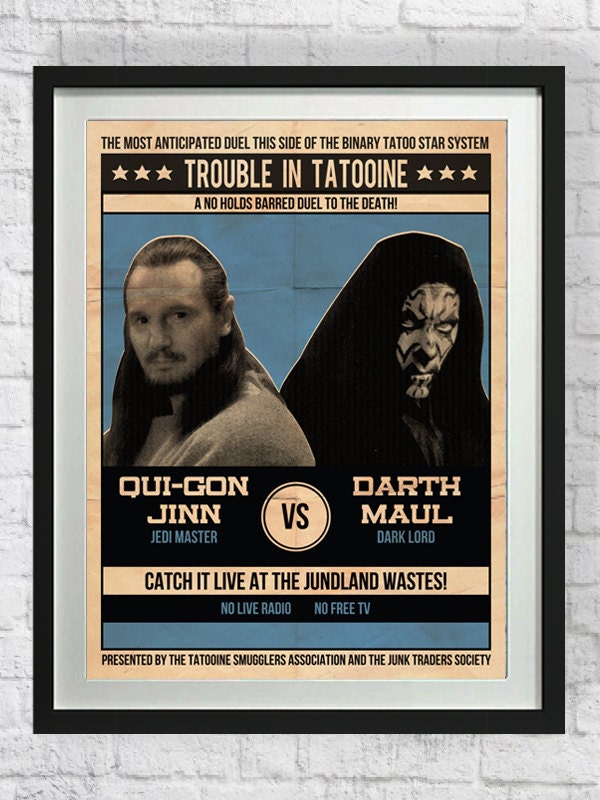 Star Wars Poster, Darth Maul Art Print, Qui-Gon Jinn Printable, Cult Classic, Vintage Inspired, Digital Download, Geeky, Movies, Nerdy