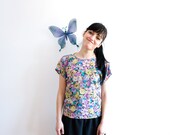 Handmade Silk Flowers Blouse, Colorful Spring Blouse in Pastel Colors, Floral Pattern, Easter, ohtteam