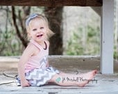 Gray and white Chevron Riley Blake Skirt set, elephant appliqué , infant / toddler skirt sets, handmade clothing by Willowbeeapparel