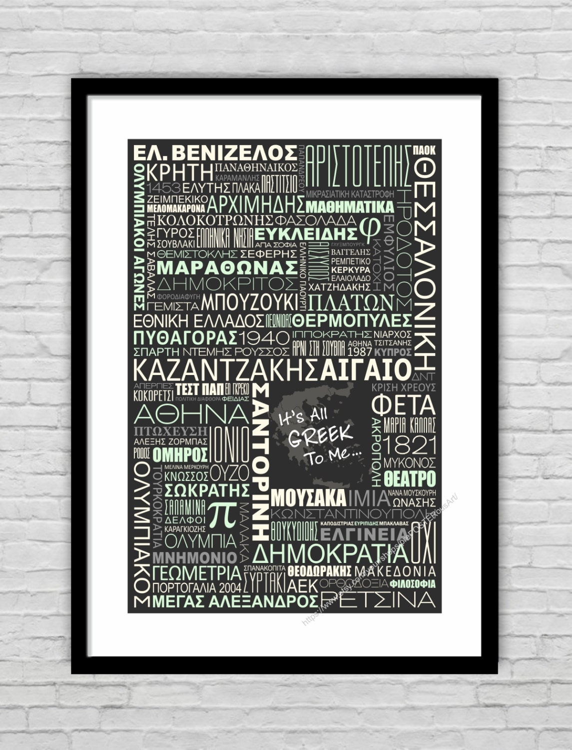 IT'S ALL GREEK to Me... / Subway Sign Art / 13"x19" (330x483mm) Greek Print / Humor / Inspirational / Nostalgic / Black Green Beige