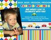Bright Cars Transportation Photo Birthday Party Invitation - Printable Il_170x135