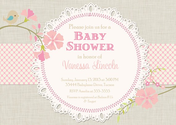 Little Birdie Doily Baby Shower Invitation - Printable Il_570xn