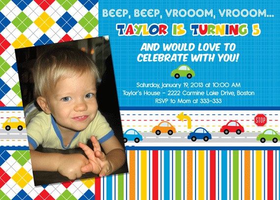 Bright Cars Transportation Photo Birthday Party Invitation - Printable Il_570xn