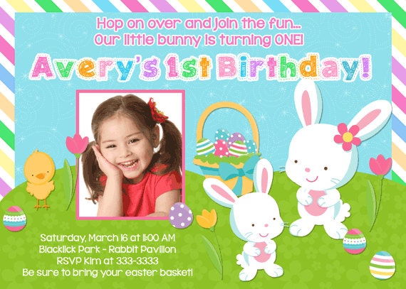 Bunny & Chick Easter Egg Birthday Invitations - printable Il_570xn