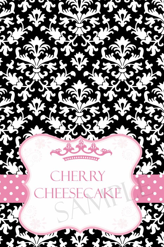 Princess Black & Pink Damask Baby Shower Food Tents - Printable Il_570xn