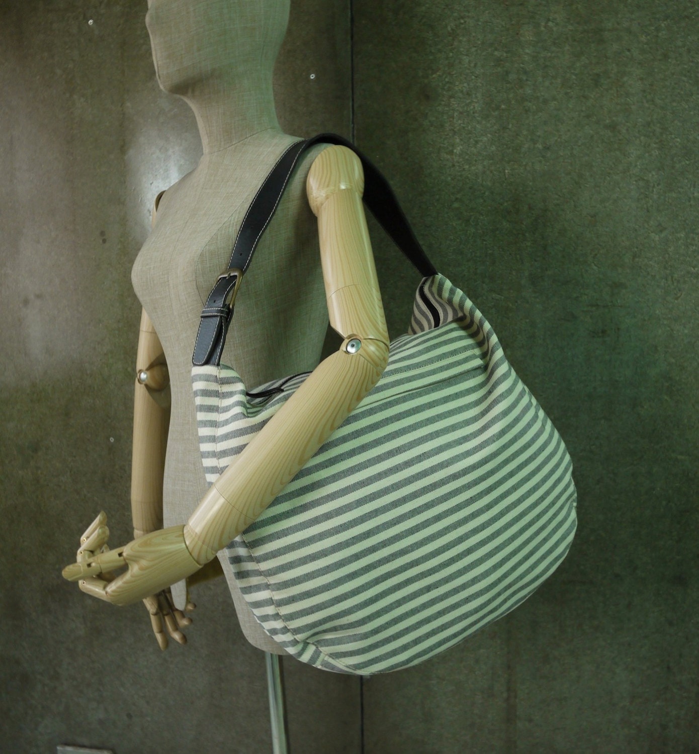 Hip Boho Grey & White Striped Cotton Canvas Women Bag Handbag Tote/ Shoulder Bag/ Travel Bag/Everyday Bag/ Work Bag/Market bag - B018