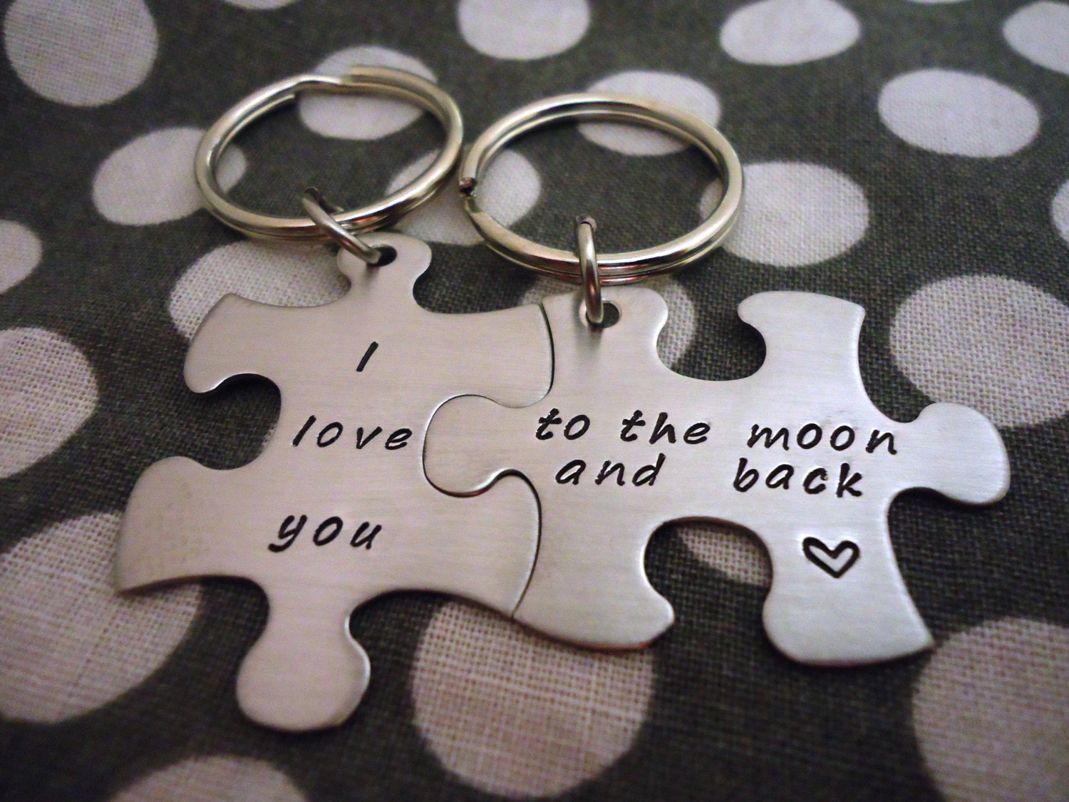Personalized Puzzle Piece Key Chain Duo - Hand Stamped Stainless Steel SHIPPED in 10-14 Days SHIPPING TIME 3-5 Days